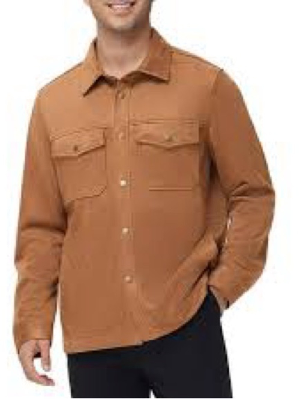 Frye Unisex soft Faux Suede Button-Front Shirt Jacket in Camel Brown